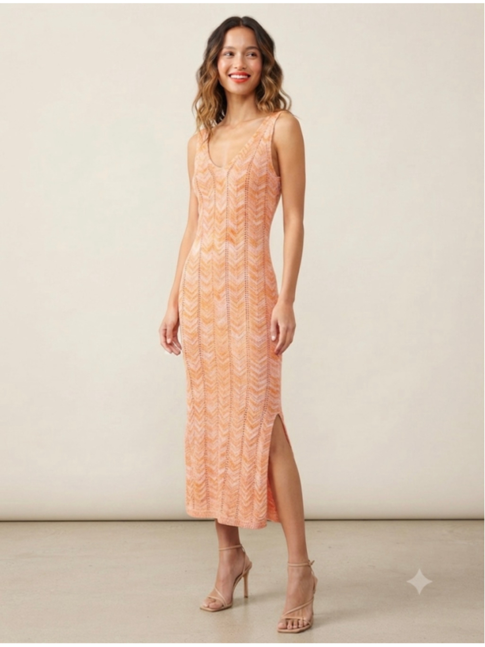 Madden NYC Midi Dress Size XXS Orange Pink Chevron Knit